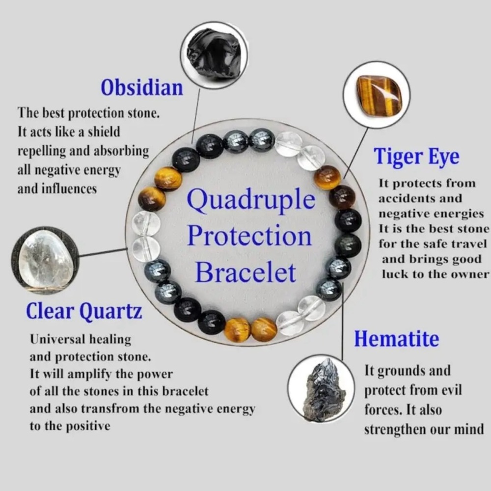 Quadruple protection, healthy stone tiger eyes, hematite, obsidian clear quartz